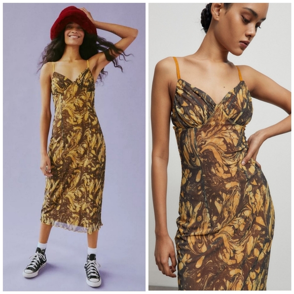 urban outfitters gwen mesh midi slip dress Urban Outfitters | Dresses | Urban Outfitters Gwen Mesh Yellow Black Midi  Slip Dress